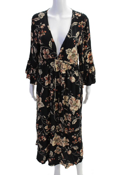 Salt Water Luxe Women's V-Neck Long Sleeves Cinch Waist Midi Floral Dress Size L