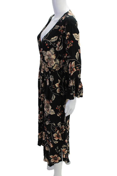 Salt Water Luxe Women's V-Neck Long Sleeves Cinch Waist Midi Floral Dress Size L