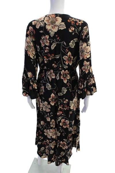 Salt Water Luxe Women's V-Neck Long Sleeves Cinch Waist Midi Floral Dress Size L