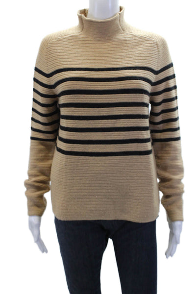U Unique Women's Mock Neck Long Sleeves Pullover  Beige Striped Sweater Size S
