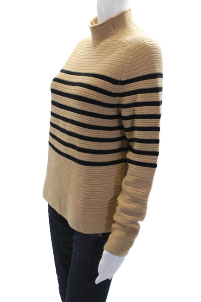 U Unique Women's Mock Neck Long Sleeves Pullover  Beige Striped Sweater Size S