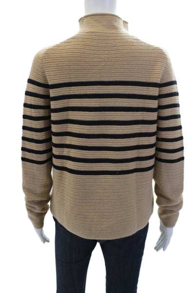 U Unique Women's Mock Neck Long Sleeves Pullover  Beige Striped Sweater Size S