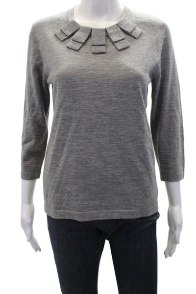 Boden Womens Wool 3/4 Sleeve Round Neck Pullover Knit Sweater Gray Size 8