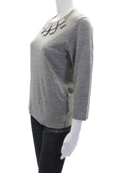 Boden Womens Wool 3/4 Sleeve Round Neck Pullover Knit Sweater Gray Size 8