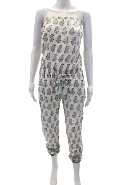 Cool Change Womens Geometric Stretch Drawstring Jumpsuit White Size M
