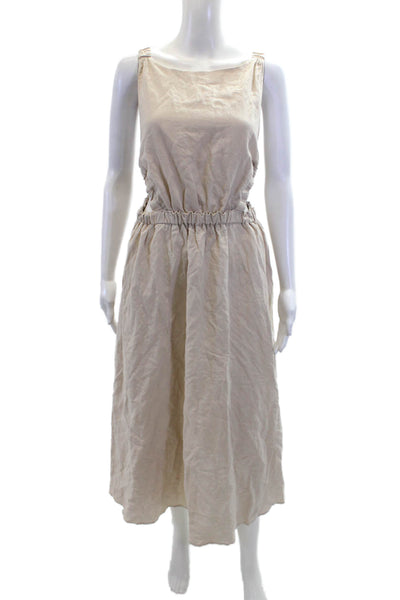 Petal + Pup Womens Linen Sleeveless Halter A-Line Mid-Calf Dress Beige Size 8
