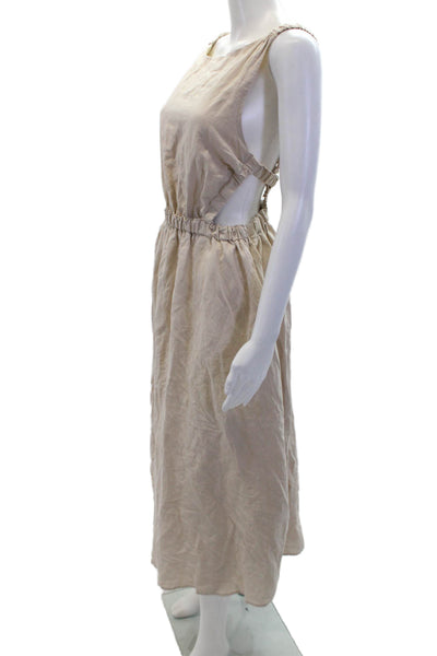 Petal + Pup Womens Linen Sleeveless Halter A-Line Mid-Calf Dress Beige Size 8