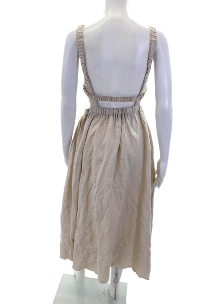Petal + Pup Womens Linen Sleeveless Halter A-Line Mid-Calf Dress Beige Size 8