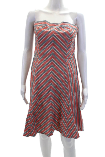 Tocca Womens Striped Print Strapless Sleeveless Mini Dress Pink Size 8