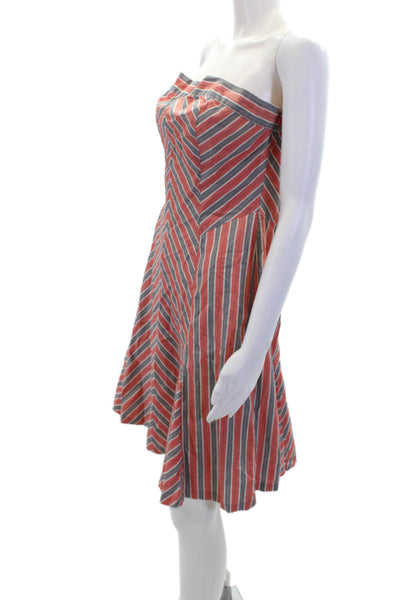 Tocca Womens Striped Print Strapless Sleeveless Mini Dress Pink Size 8
