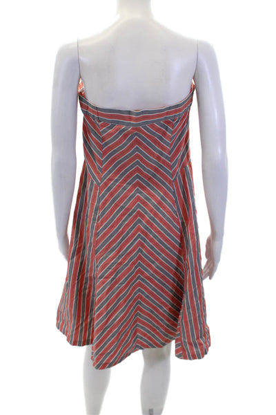 Tocca Womens Striped Print Strapless Sleeveless Mini Dress Pink Size 8