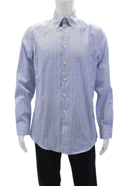 Charles Tyrwhitt Mens Cotton Striped Collared Button-Down Shirt Blue Size 35