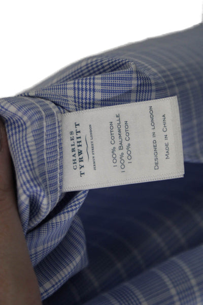 Charles Tyrwhitt Mens Cotton Striped Collared Button-Down Shirt Blue Size 35