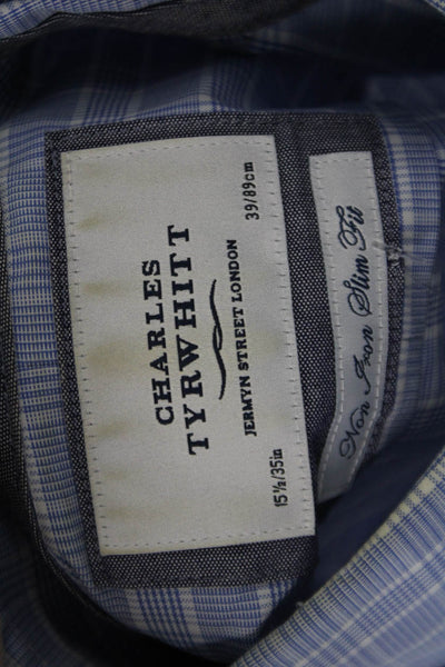 Charles Tyrwhitt Mens Cotton Striped Collared Button-Down Shirt Blue Size 35