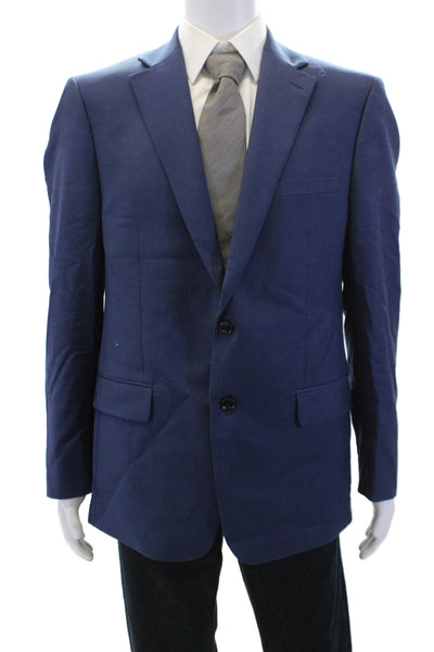 Calvin Klein Mens Textured Long Sleeve Collar Slim Fit Button Blazer Blue Size E