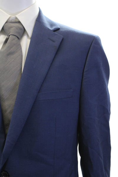Calvin Klein Mens Textured Long Sleeve Collar Slim Fit Button Blazer Blue Size E