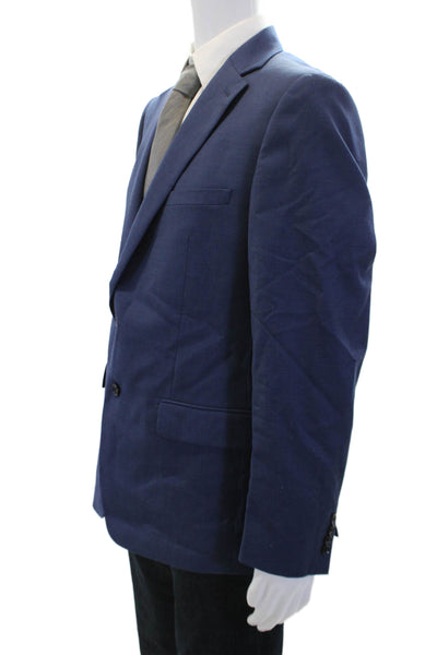 Calvin Klein Mens Textured Long Sleeve Collar Slim Fit Button Blazer Blue Size E