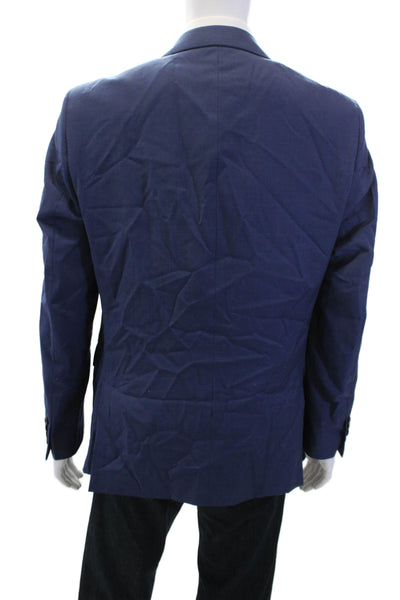 Calvin Klein Mens Textured Long Sleeve Collar Slim Fit Button Blazer Blue Size E
