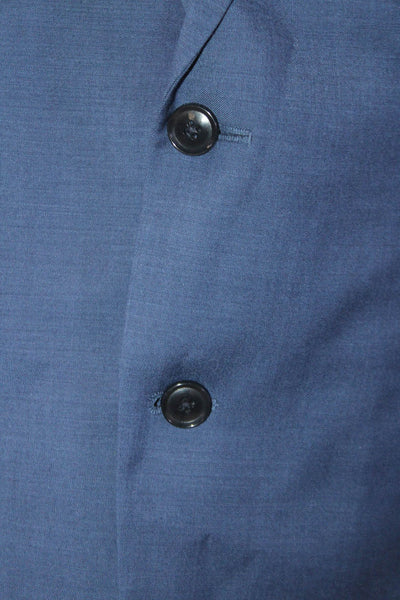 Calvin Klein Mens Textured Long Sleeve Collar Slim Fit Button Blazer Blue Size E