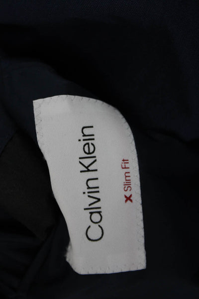 Calvin Klein Mens Textured Long Sleeve Collar Slim Fit Button Blazer Blue Size E