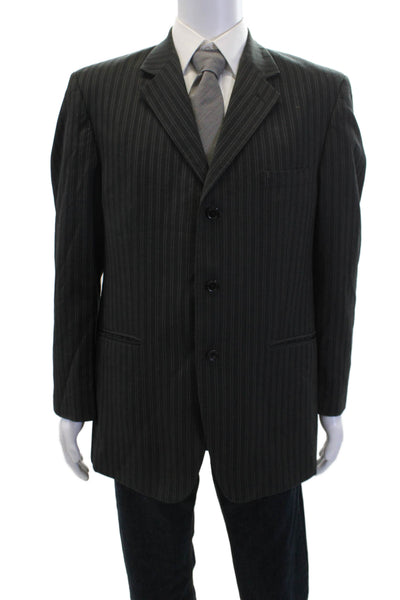 Mazzoni Mens Long Sleeve Striped Button Lined Sleek Blazer Black Size EUR 40