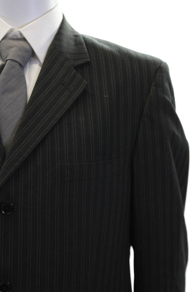Mazzoni Mens Long Sleeve Striped Button Lined Sleek Blazer Black Size EUR 40