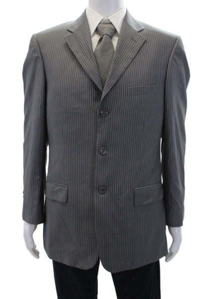 Caravelli Mens Textured Long Sleeve Stripe Print Button Blazer Gray Size EUR 38