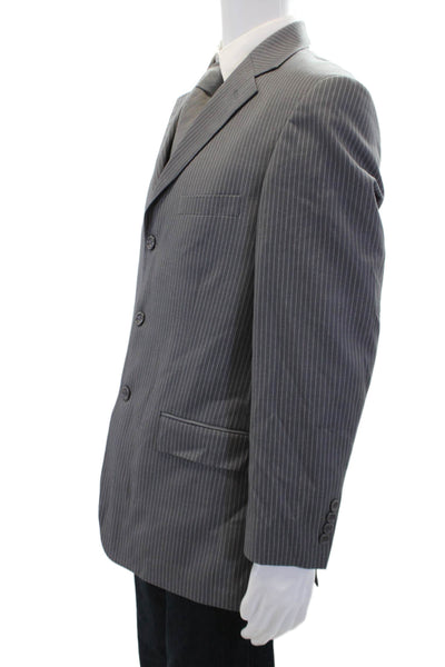 Caravelli Mens Textured Long Sleeve Stripe Print Button Blazer Gray Size EUR 38