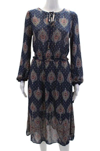 City Studio Womens Geometric Long Sleeve A-Line Mini Dress Blue Size S