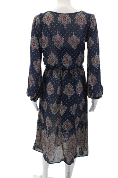 City Studio Womens Geometric Long Sleeve A-Line Mini Dress Blue Size S