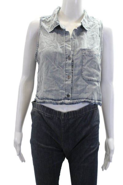Vintage Havana Womens Sleeveless Collared Button-Down Shirt Blue Size S