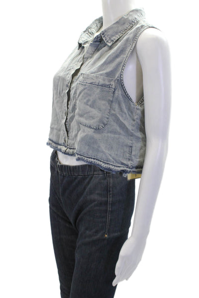 Vintage Havana Womens Sleeveless Collared Button-Down Shirt Blue Size S