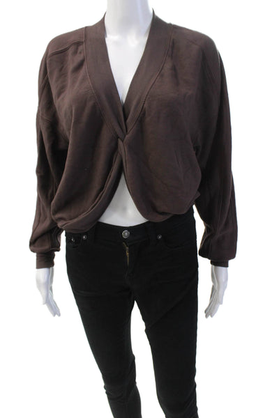 Stateside Womens Long Sleeve Knotted V-Neck Sweatshirt Brown Size XS