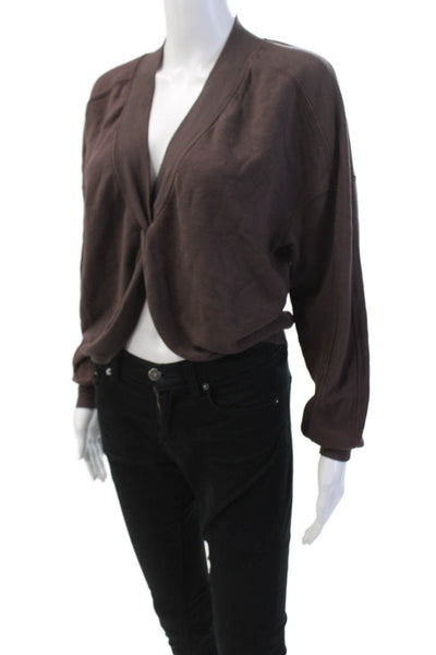 Stateside Womens Long Sleeve Knotted V-Neck Sweatshirt Brown Size XS