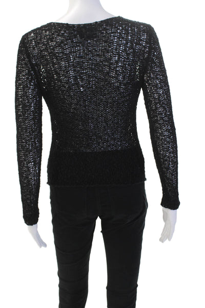 The Fisher Project Womens Long Sleeve Open Weave Blouse Black Size 2XS