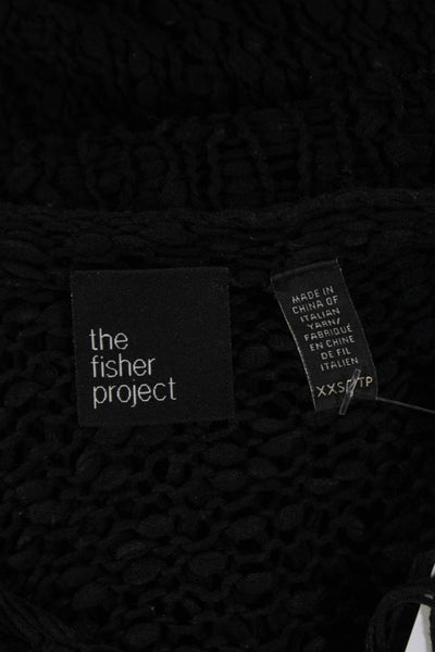 The Fisher Project Womens Long Sleeve Open Weave Blouse Black Size 2XS