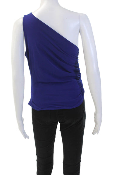 Omo Womens One Shoulder Ruched Sleeveless Tank Top Solid Blue Size M