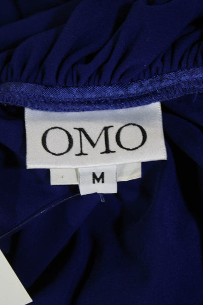 Omo Womens One Shoulder Ruched Sleeveless Tank Top Solid Blue Size M
