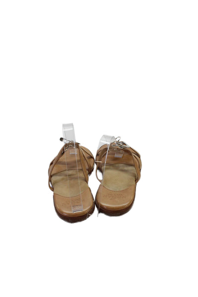 Hogan Womens Leather Strappy Metal Ring Detail Slide Sandals Beige Size 5.5