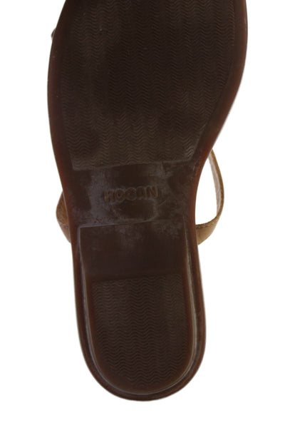 Hogan Womens Leather Strappy Metal Ring Detail Slide Sandals Beige Size 5.5