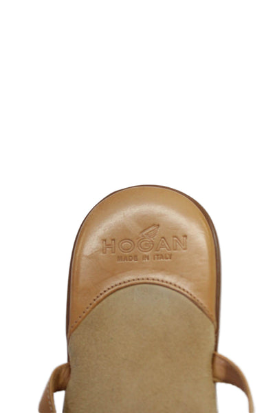 Hogan Womens Leather Strappy Metal Ring Detail Slide Sandals Beige Size 5.5