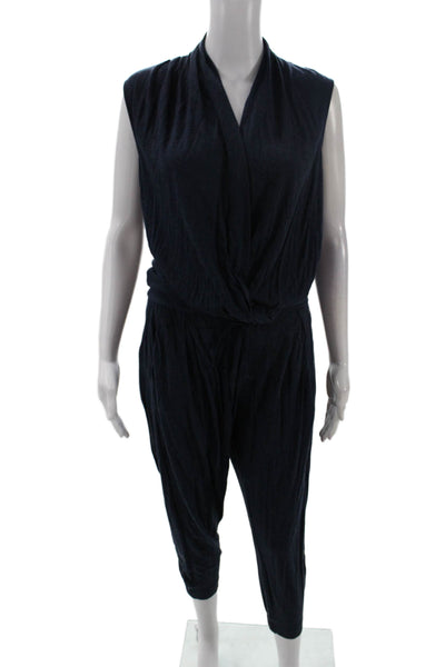 Helmut Lang Womens Cotton Sleeveless V-neck Drawstring Jumpsuit Navy Size S