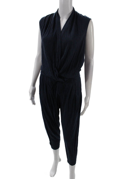 Helmut Lang Womens Cotton Sleeveless V-neck Drawstring Jumpsuit Navy Size S