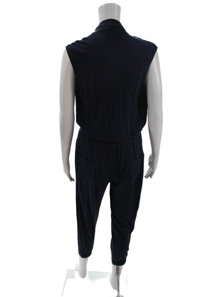 Helmut Lang Womens Cotton Sleeveless V-neck Drawstring Jumpsuit Navy Size S