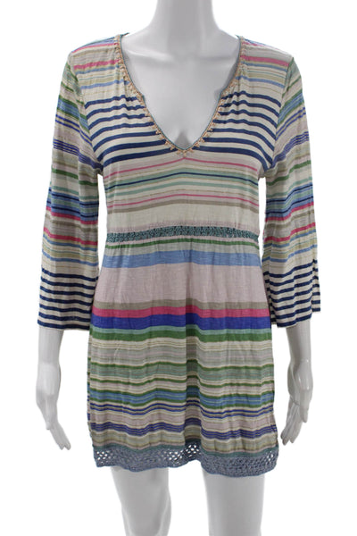 Calypso Saint Barth Womens Striped V Neck Dress Multi Colored Size Medium