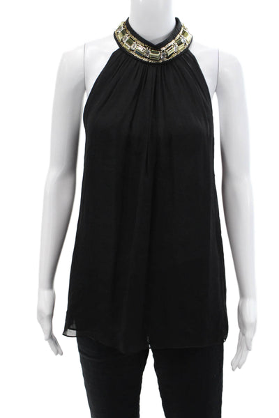 Milly Womens Sleeveless Embellished Crew Neck Silk Side Button Top Black Size 2