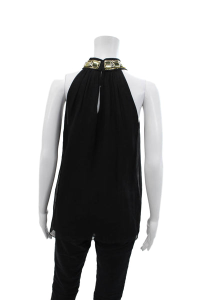 Milly Womens Sleeveless Embellished Crew Neck Silk Side Button Top Black Size 2