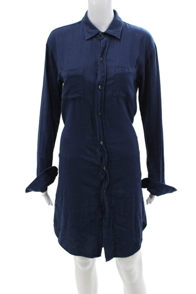 Current/Elliott Womens Button Front Collared Mini Shirt Dress Navy Cotton Size 1