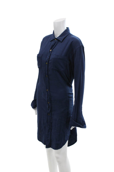 Current/Elliott Womens Button Front Collared Mini Shirt Dress Navy Cotton Size 1
