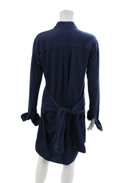 Current/Elliott Womens Button Front Collared Mini Shirt Dress Navy Cotton Size 1